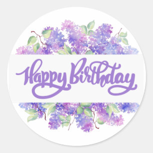 Sticker Rond Joyeuse aquarelle d'anniversaire Purple Lilac Fleu