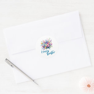 Sticker Rond Joyeuse aquarelle de Pâques Bouquet de fleurs de p
