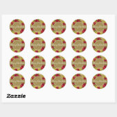 Sticker Rond Joyeuse calgraphie de Noël avec Pointsettias (Feuille)
