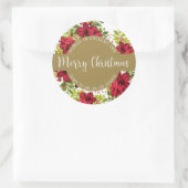 Sticker Rond Joyeuse calligraphie de Noël avec Pointsettia Lati (Sac)