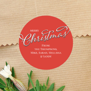 Sticker Rond Joyeuse calligraphie de Noël Hiver Rouge Vert Plai