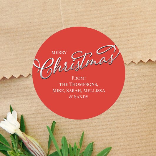 Sticker Rond Joyeuse calligraphie de Noël Hiver Rouge Vert Plai