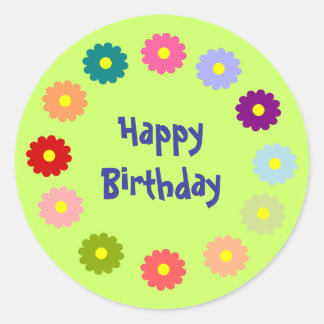 Sticker Rond Joyeuse couronne d'anniversaire de fleurs autocoll