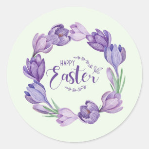 Sticker Rond Joyeuse couronne de fleurs de Crocus violet de Pâq