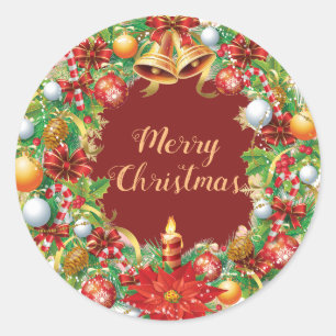 Sticker Rond Joyeuse couronne de Noël