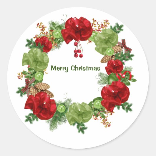 Sticker Rond Joyeuse couronne de Noël (Devant)