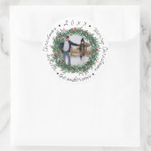 Sticker Rond  Joyeuse couronne de Noël Berries rouges Nom Photo (Sac)