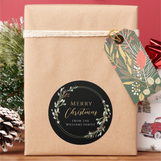 Sticker Rond Joyeuse couronne minimaliste de Noël (vacances)