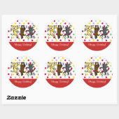 Sticker Rond Joyeuse danse Labrador Trio Joyeux anniversaire (Feuille)