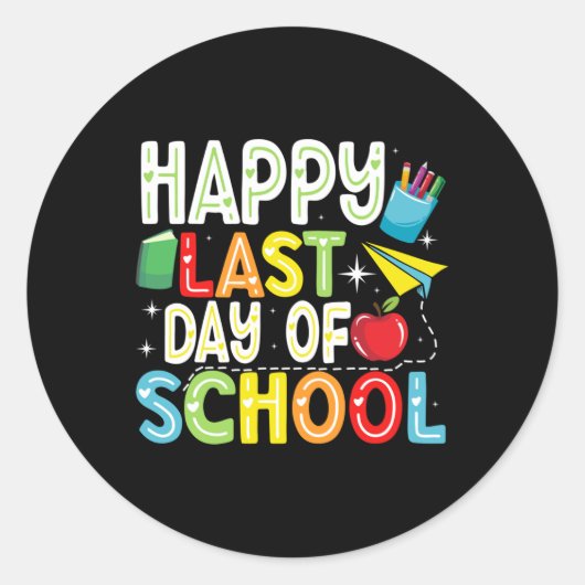Sticker Rond Joyeuse Dernière Journée D'Enseignant Enfants Garç (Devant)