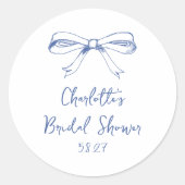 Sticker Rond Joyeuse Douche Mariée Bleu Nœud Papillon Coquette (Devant)