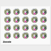 Sticker Rond Joyeuse femme photo d'anniversaire (Feuille)