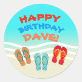 Sticker Rond Joyeuse fête d'anniversaire de plage personnalisée (Devant)