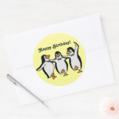 Sticker Rond Joyeuse fête d'anniversaire des pingouins dansants (Enveloppe)