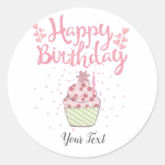 Sticker Rond Joyeuse fête d'anniversaire Personnalisé Cupcake r (Devant)