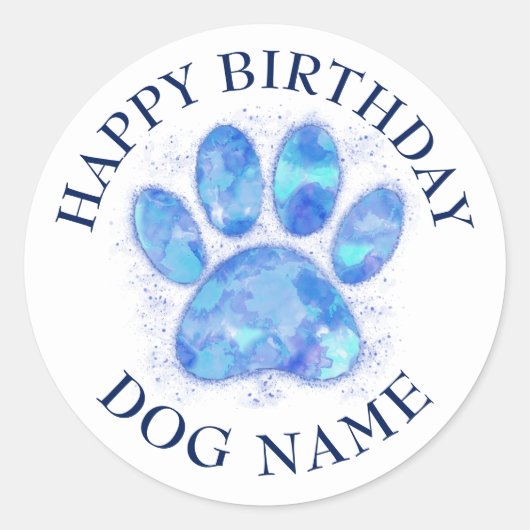 Sticker Rond Joyeuse fête d'anniversaire pour chiens aquarelle (Devant)