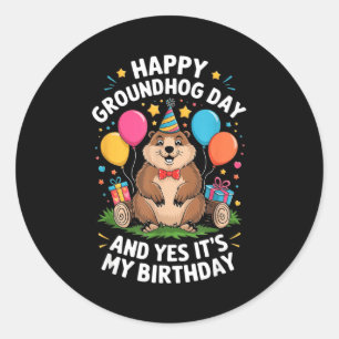 Sticker Rond Joyeuse Fête de la Marmotte et c'est mon anniversa