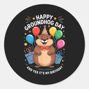 Sticker Rond Joyeuse fête de la marmotte et c'est mon anniversa