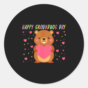 Sticker Rond Joyeuse fête de la marmotte Marmotte Mignonne Wooh