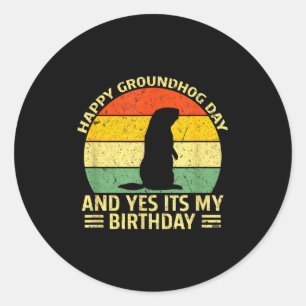 Sticker Rond Joyeuse fête de la marmotte Oui c'est mon annivers