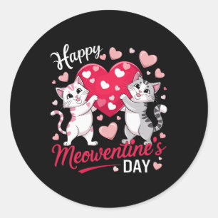 Sticker Rond Joyeuse fête de la Meowentine drôle et mignonne po