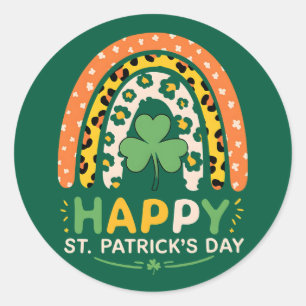 Sticker Rond Joyeuse Fête de la Saint-Patrick Léopard Arc-en-Ci