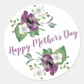 Sticker Rond Joyeuse fête des mères avec de jolies fleurs d'aqu (Devant)