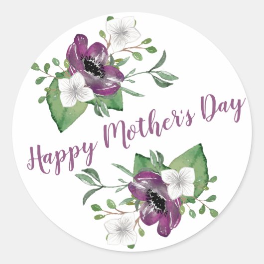 Sticker Rond Joyeuse fête des mères avec de jolies fleurs d'aqu (Devant)