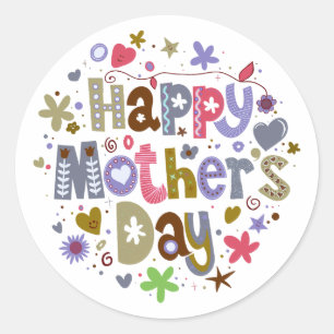 Sticker Rond Joyeuse Fête des Mères Coloré Floral Lettering
