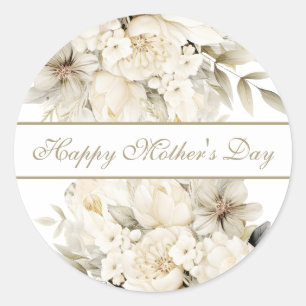 Sticker Rond Joyeuse fête des Mères Écriture florale à la crèm