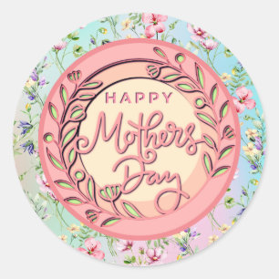 Sticker Rond Joyeuse Fête des Mères Élégant Moderne Floral Rose