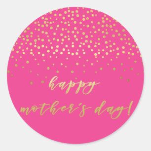Sticker Rond Joyeuse fête des mères - Gold Script & Confetti