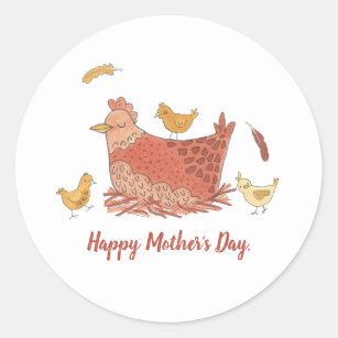 Sticker Rond Joyeuse fête des mères Hen et poussins