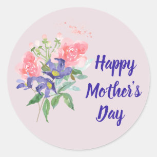 Sticker Rond Joyeuse Fête des Mères Rose floral et élégant