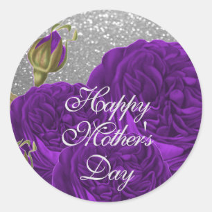 Sticker Rond Joyeuse fête des mères Roses violets sur la Part