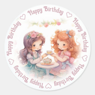 Sticker Rond Joyeuse fête du thé d'anniversaire