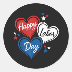 Sticker Rond Joyeuse Fête du Travail Cœurs Patriotiques Rouge B