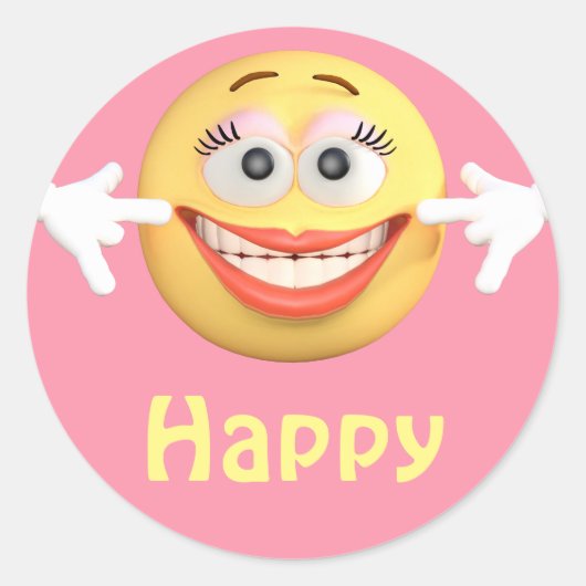 Sticker Rond Joyeuse fille Emoji Emoticon visage de dessin (Devant)
