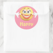 Sticker Rond Joyeuse fille Emoji Emoticon visage de dessin (Sac)