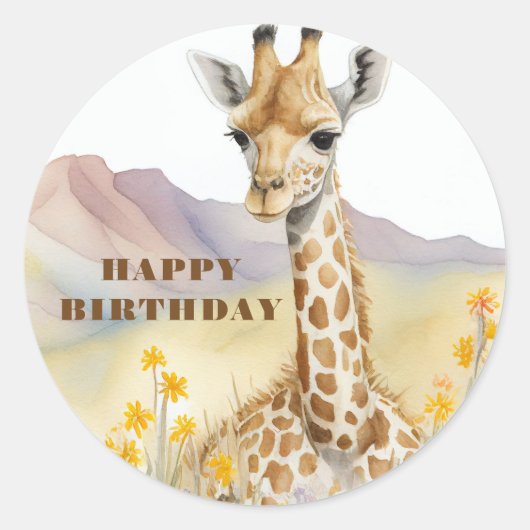 Sticker Rond Joyeuse Giraffe d'anniversaire (Devant)