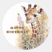 Sticker Rond Joyeuse Giraffe d'anniversaire (Devant)
