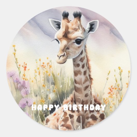 Sticker Rond Joyeuse Giraffe d'anniversaire (Devant)
