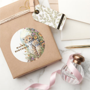 Sticker Rond Joyeuse Giraffe d'anniversaire