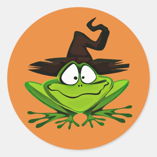 Sticker Rond Joyeuse grenouille à sorcière Halloween (Devant)