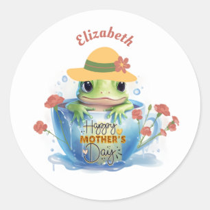 Sticker Rond Joyeuse grenouille et Casquette de la Fête des Mèr