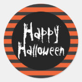 Sticker Rond Joyeuse Halloween Orange Noir rayé Éffrayant Polic (Devant)