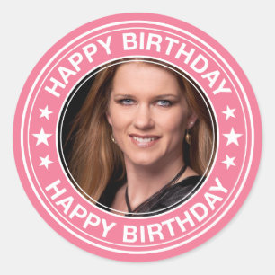 Sticker Rond Joyeuse image d'anniversaire Cadre en rose