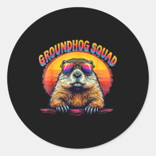 Sticker Rond Joyeuse journée de la marmotte 2025 Drôle d'équipe