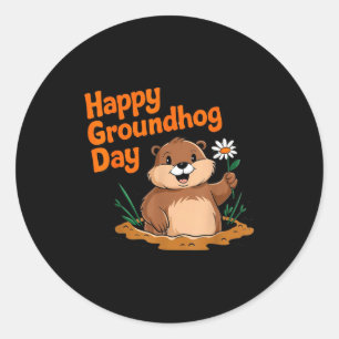 Sticker Rond Joyeuse journée de la marmotte 2025 famille amusan