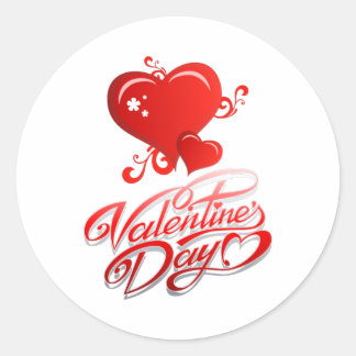 Sticker Rond joyeuse journée des valentines avec les coeurs rou
